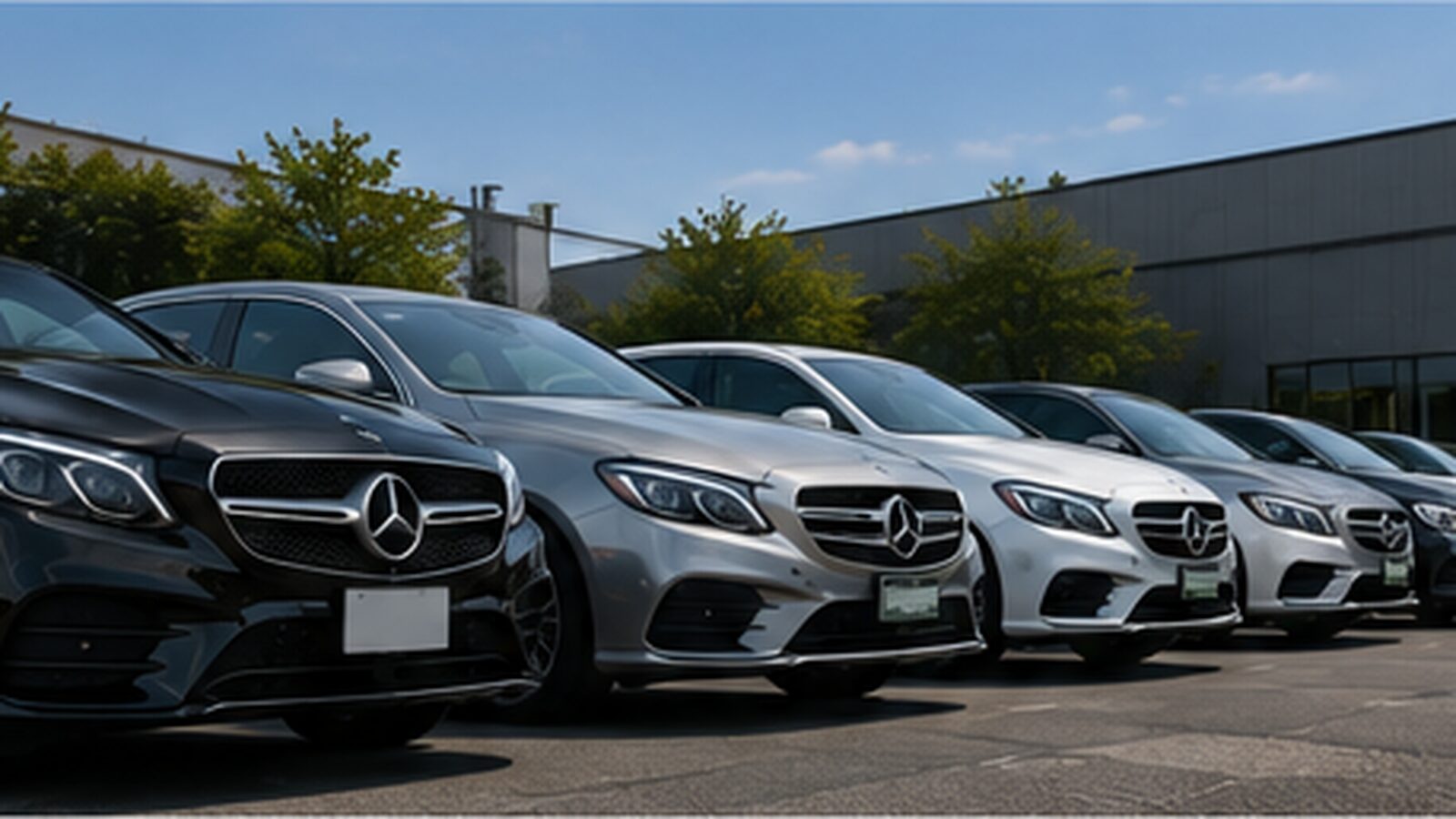 販売店に並ぶ中古メルセデス・ベンツの在庫車